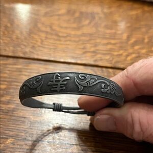Antique Chinese pewter Black Engraved Bracelet adjustable